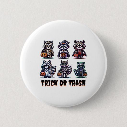 Trick oder Trash Halloween Funny Raccoon Herbst He Button (Vorderseite)