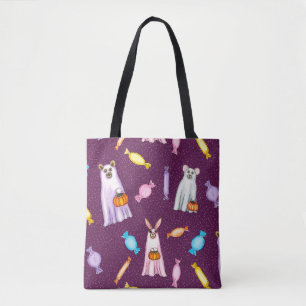 Trick oder Treat Animal Ghost Friends auf Lila ros Tasche