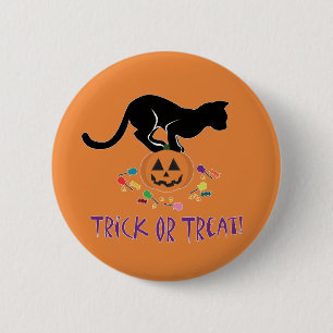Trick oder Treat Black Cat Button