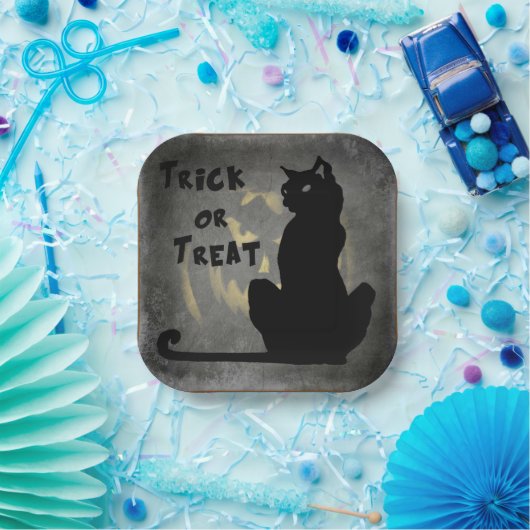 Trick oder Treat Black Cat Halloween Papierplatte Pappteller (Party)