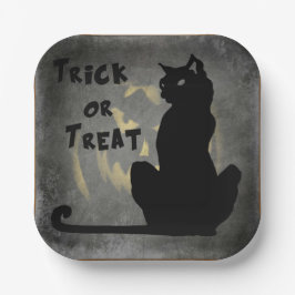 Trick oder Treat Black Cat Halloween Papierplatte Pappteller