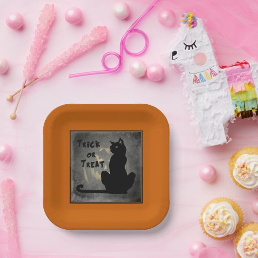 Trick oder Treat Black Cat Halloween Papierplatte Pappteller (Party)