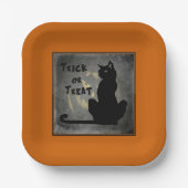 Trick oder Treat Black Cat Halloween Papierplatte Pappteller (Vorderseite)