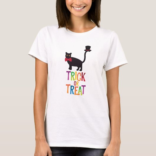 Trick oder Treat Black Cat Halloween T-Shirt (Vorderseite)