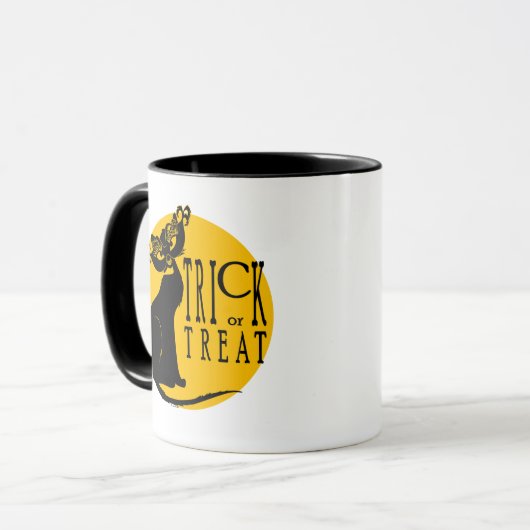 Trick oder Treat Black Cat Halloween Tasse (Vorderseite Links)