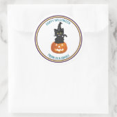 Trick oder Treat Black Cat & lustige Pumpkin Hallo Runder Aufkleber (Tasche)