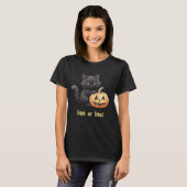 Trick oder Treat Black Cat Pumpkin Black Halloween T-Shirt (Vorne ganz)