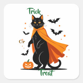 Trick oder Treat Black Cat Quadratischer Aufkleber