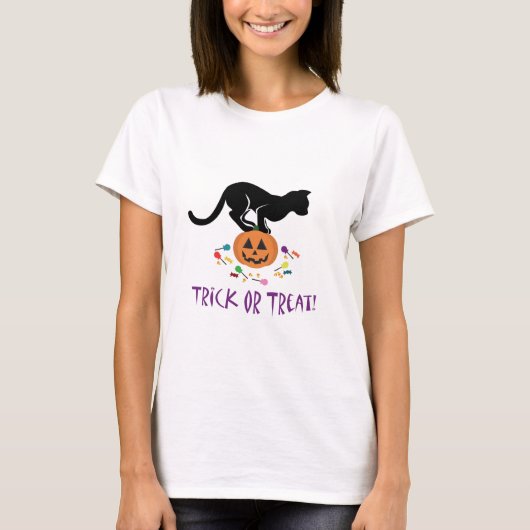 Trick oder Treat Black Cat T-Shirt (Vorderseite)