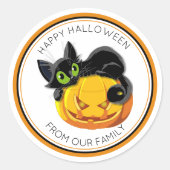 Trick oder Treat Black Cat und Beängstigendes Kürb Runder Aufkleber (Vorderseite)