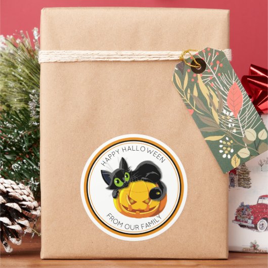 Trick oder Treat Black Cat und Beängstigendes Kürb Runder Aufkleber (Feiertag)