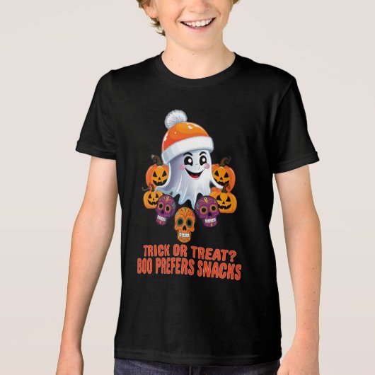 Trick oder Treat Boo Funny Quote Halloween-Party Tri-Blend Shirt (Vorderseite)