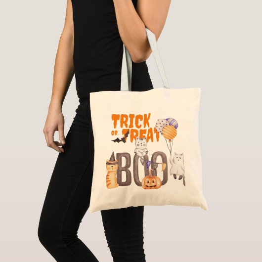 TRICK ODER TREAT, BOO mit KITTENS HALLOWEE Tragetasche (Vorderseite (Produkt))