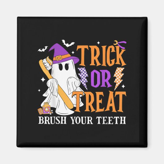 Trick oder Treat Brush Ihre Zähne Niedlich Ghost H Magnet (Vorne)