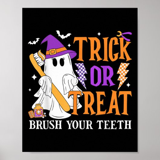 Trick oder Treat Brush Ihre Zähne Niedlich Ghost H Poster (Vorne)