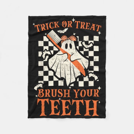 Trick oder Treat Brush your Teeth Dentist Hallowee Fleecedecke (Vorderseite)