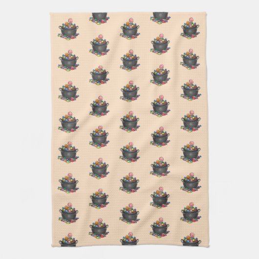 Trick oder Treat Candy Cauldron Geschirrtuch (Vertikal)