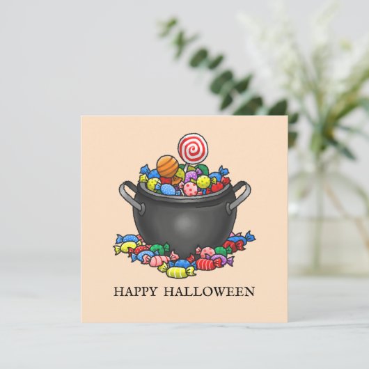Trick oder Treat Candy Cauldron Karte (Stehend Vorderseite)