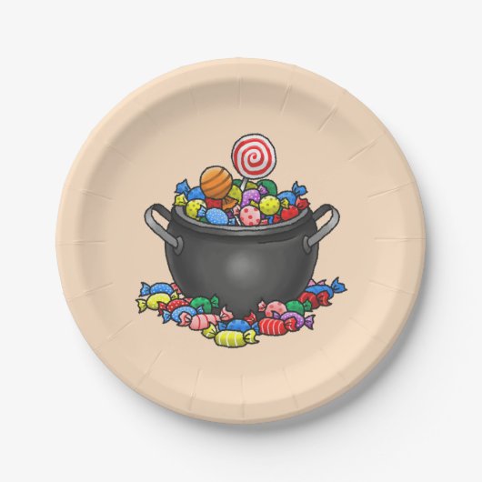 Trick oder Treat Candy Cauldron Pappteller (Vorderseite)