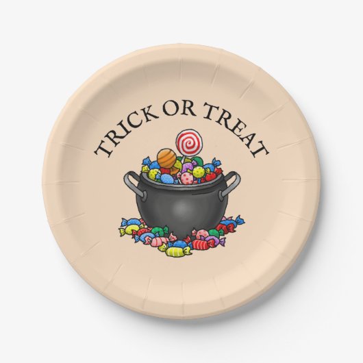 Trick oder Treat Candy Cauldron Pappteller (Vorderseite)
