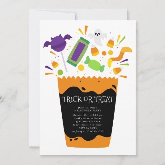 Trick oder Treat Candy Halloween-Party Einladung (Vorderseite)
