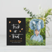 Trick oder Treat Candy Mais Halloween Foto Cards Karte (Stehend Vorderseite)