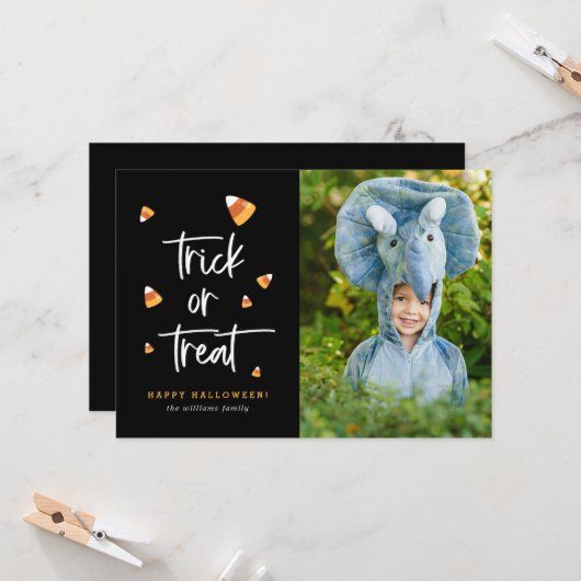 Trick oder Treat Candy Mais Halloween Foto Cards Karte (Vorderseite/Rückseite Beispiel)