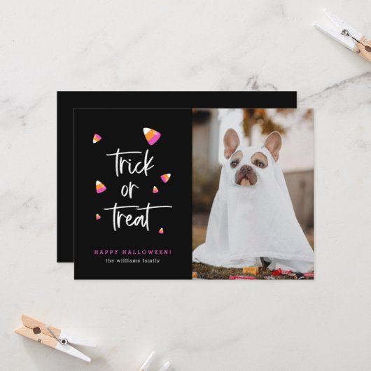 Trick oder Treat Candy Mais Halloween Foto Cards Karte (Vorderseite/Rückseite Beispiel)