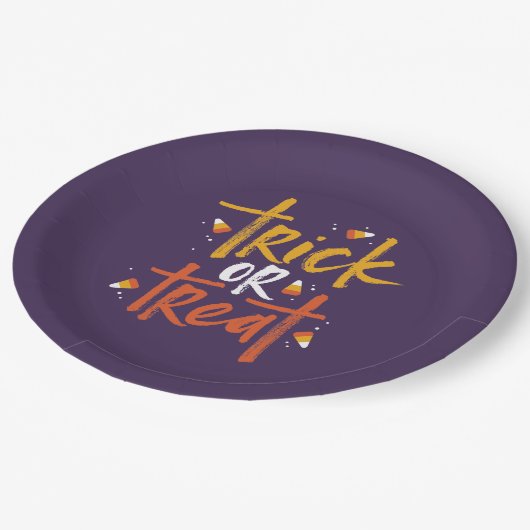 Trick oder Treat Candy Mais Halloween Pappteller (Schrägansicht)