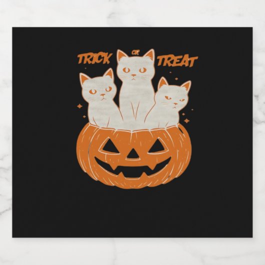 Trick oder Treat Cats Klassischer T - Shirt Schaumweinetikett (Einzelnes Label)