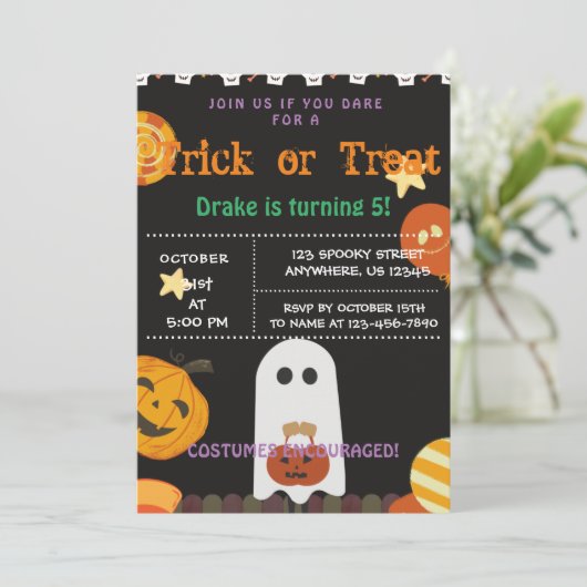 Trick oder Treat, Einladung zu Halloween (Stehend Vorderseite)