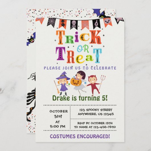 Trick oder Treat, Einladung zu Halloween (Vorne/Hinten)