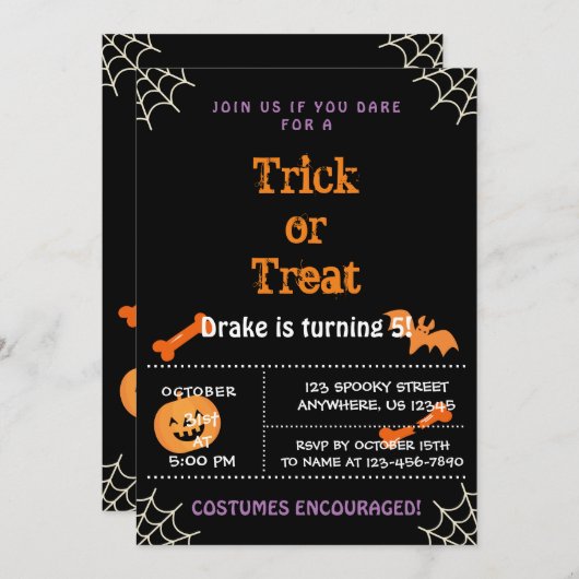 Trick oder Treat, Einladung zu Halloween (Vorne/Hinten)