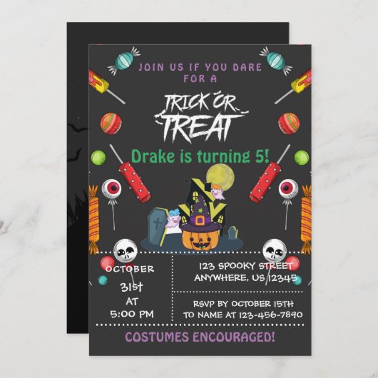 Trick oder Treat, Einladung zu Halloween (Vorne/Hinten)