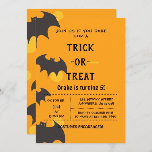 Trick oder Treat, Einladung zu Halloween-Fledermäu (Vorne/Hinten)