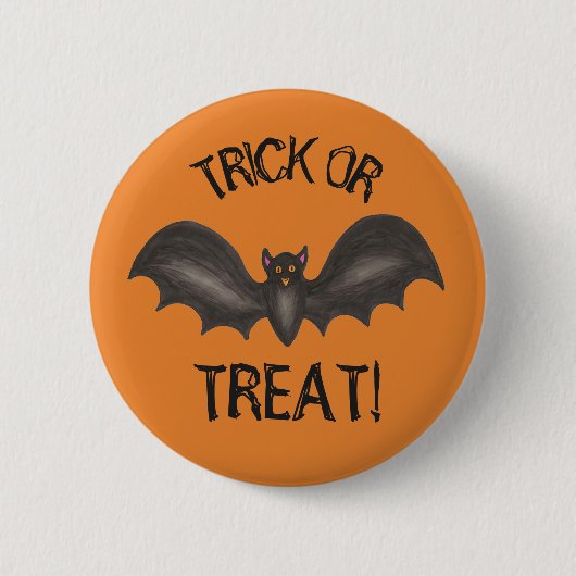 Trick oder Treat Flying Black Bat Happy Halloween Button (Vorderseite)