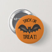 Trick oder Treat Flying Black Bat Happy Halloween Button (Vorne & Hinten)