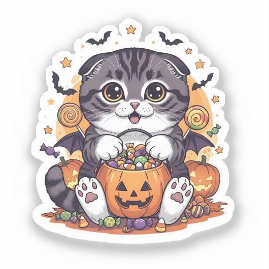 Trick oder Treat Fold - Niedliches schottisches Fa Aufkleber (Vorderseite)