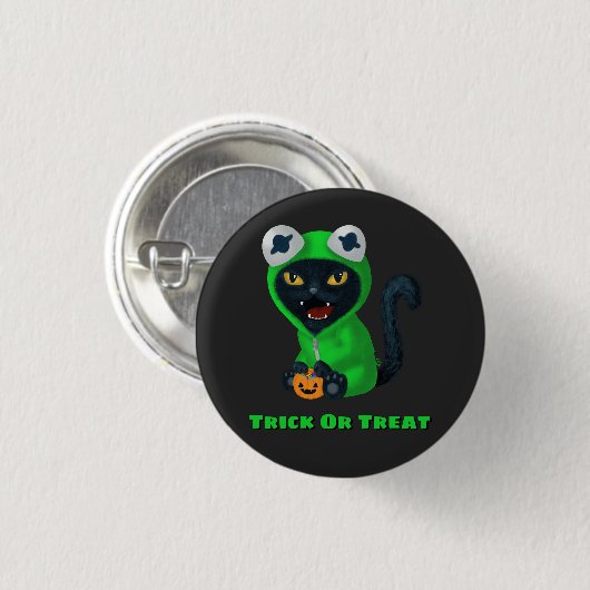 Trick oder Treat Frosch katzenhaltiges Kostüm Button (Vorne & Hinten)