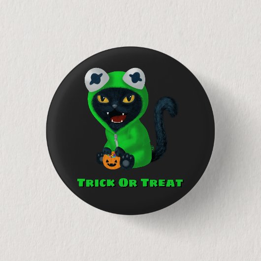 Trick oder Treat Frosch katzenhaltiges Kostüm Button (Vorderseite)
