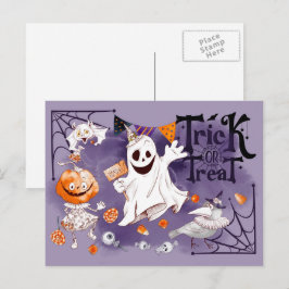 Trick oder Treat. Fun Ghost, Pumpkin Girl Hallowee Postkarte