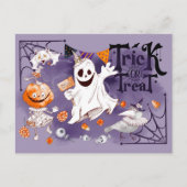 Trick oder Treat. Fun Ghost, Pumpkin Girl Hallowee Postkarte (Vorderseite)