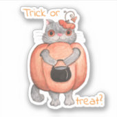 Trick oder Treat? Funny Pumpkin Cat Aufkleber (Vorderseite)