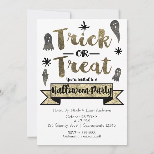 Trick oder Treat Ghost Chic Modernes Halloween-Par Einladung (Vorderseite)