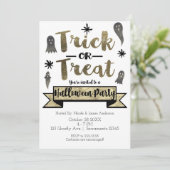 Trick oder Treat Ghost Chic Modernes Halloween-Par Einladung (Stehend Vorderseite)