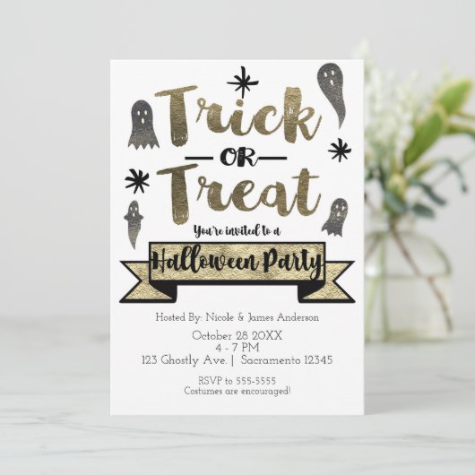Trick oder Treat Ghost Chic Modernes Halloween-Par Einladung (Stehend Vorderseite)