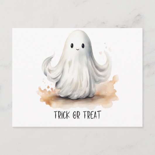 Trick oder Treat Ghost Halloween Feiertagspostkarte (Vorderseite)