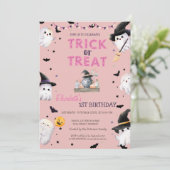 Trick oder Treat Ghost Halloween-Party Geburtstag Einladung (Stehend Vorderseite)