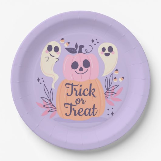 Trick oder Treat Ghost Pappteller (Vorderseite)