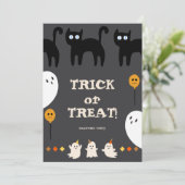 Trick oder Treat Ghost und Black Cat Halloween-Par Einladung (Stehend Vorderseite)